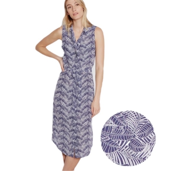 EQUIPMENT Tegan 100% silk blue white jungle print sleeveless shirt dress XS - Picture 1 of 15